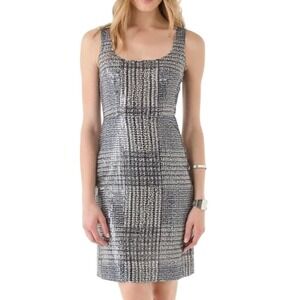 Tory Burch Bristol Sequin Houndstooth Dress Size 4 Blue Silver Sheath Cocktail